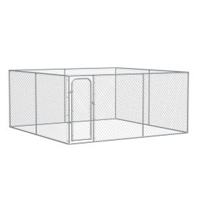 Outdoor Dog Kennel Galvanized Chain Link Fence Heavy Duty Pet Run House Chicken Coop with Secure Lock Mesh Sidewalls for Backyard, Silver