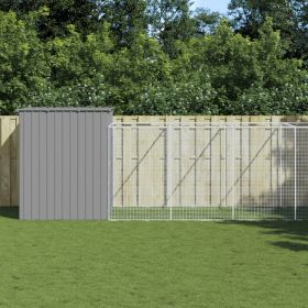 Dog House with Run Light Gray 84.3"x420.9"x71.3" Galvanized Steel