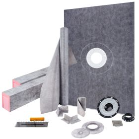 Shower Curb Kit, 38"x60" Watertight Shower Curb Overlay with 4" PVC Central Bonding Flange, 4" Stainless Steel Grate