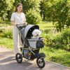 Dog Stroller, Foldable Dog Stroller with 12" Rubber Wheels for Small Dogs, Up to 22 LBS, Light Gray