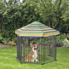 Heavy-duty 47 Freestanding Pet Playpen Kennel with Door & Removable Cover for Small Medium Dogs 6 Panels Brown