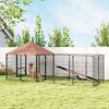 Large Outdoor Dog Kennel with Rotating & Adjustable Height Bowls, Waterproof & UV-Resistant Canopy, 11.3' x 4.7' x 5.1'