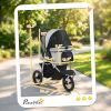 Dog Stroller, Foldable Dog Stroller with 12" Rubber Wheels for Small Dogs, Up to 22 LBS, Light Gray