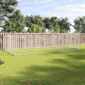 Dog Kennel Silver Galvanized Steel Large Dog Kennel Rectangular (Color: Silver)